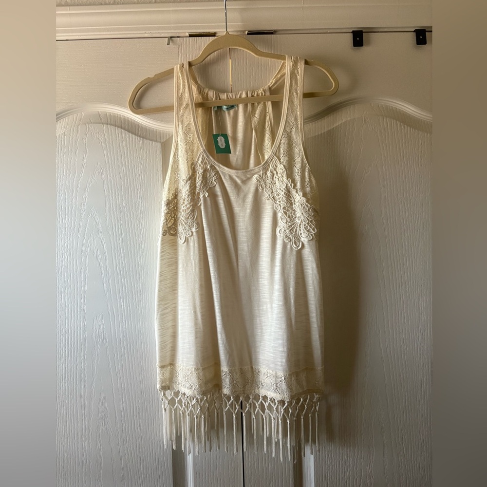 Maurices Ivory fringe & Lace Detail Tank